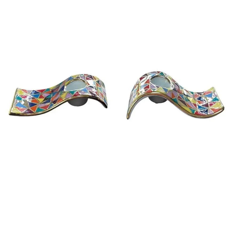Zvezdin’s Workshop Wave Candle Holders Hand Painted Design Avant Grade RARE $270